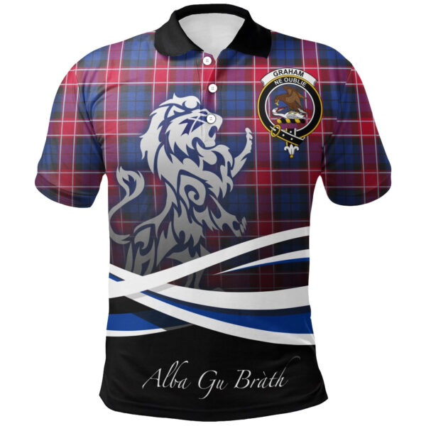 Graham of Menteith Red Clan Polo Shirt, Scottish Tartan Graham of Menteith Red Clans Polo Shirt Crest Lion Style