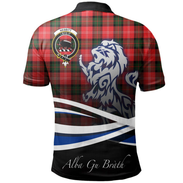 Nesbitt Modern Clan Polo Shirt, Scottish Tartan Nesbitt Modern Clans Polo Shirt Crest Lion Style - Image 2