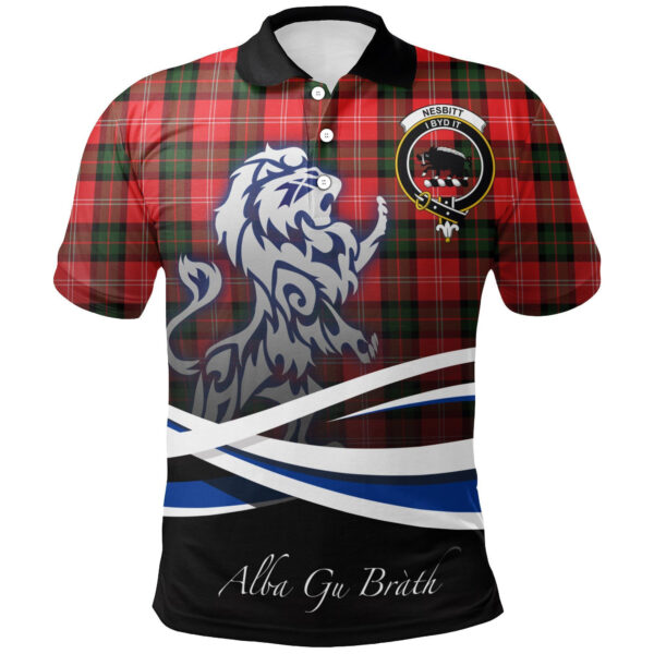 Nesbitt Modern Clan Polo Shirt, Scottish Tartan Nesbitt Modern Clans Polo Shirt Crest Lion Style