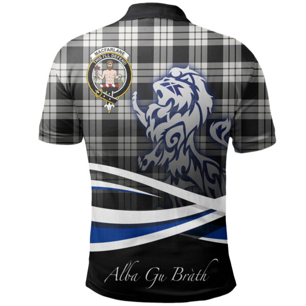 MacFarlane Black & White Ancient Clan Polo Shirt, Scottish Tartan MacFarlane Black & White Ancient Clans Polo Shirt Crest Lion Style - Image 2