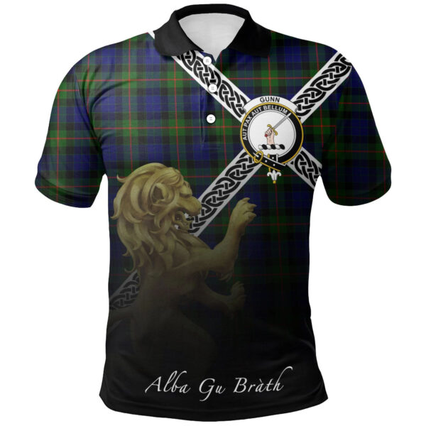 Gunn Modern Clan Polo Shirt, Scottish Tartan Gunn Modern Clans Polo Shirt Celtic Lion Style