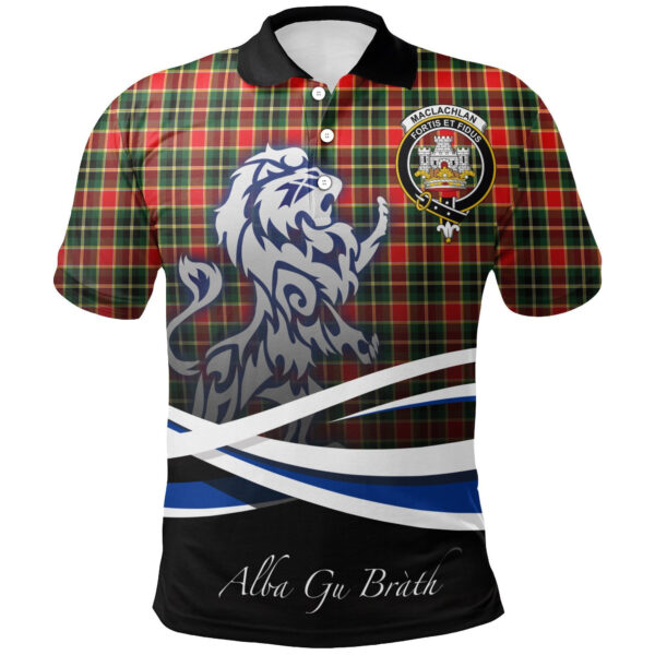 MacLachlan Hunting Modern Clan Polo Shirt, Scottish Tartan MacLachlan Hunting Modern Clans Polo Shirt Crest Lion Style