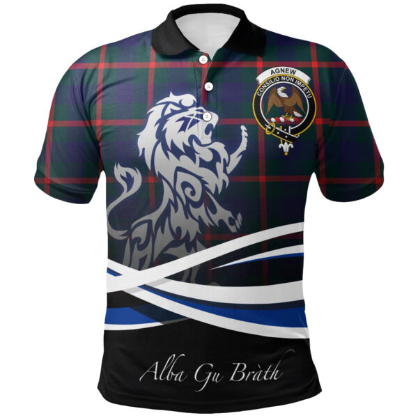 Agnew Modern Clan Polo Shirt, Scottish Tartan Agnew Modern Clans Polo Shirt Crest Lion Style