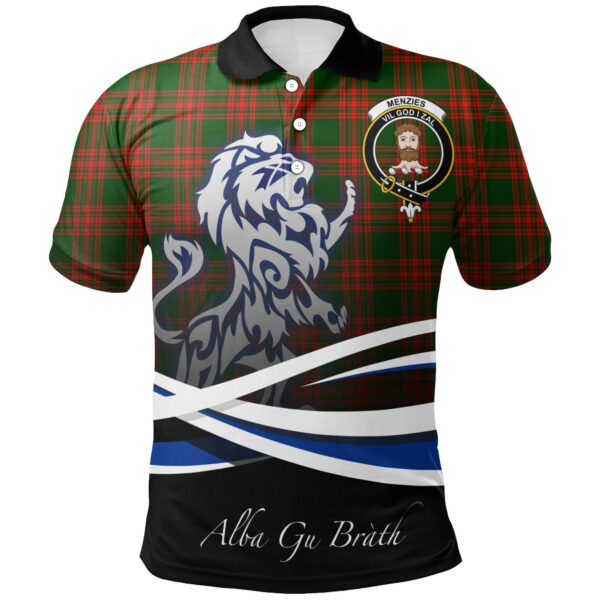 Menzies Green Modern Clan Polo Shirt, Scottish Tartan Menzies Green Modern Clans Polo Shirt Crest Lion Style