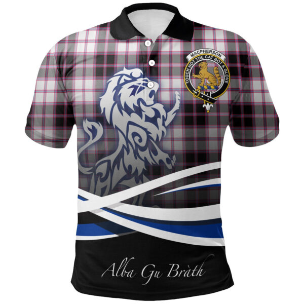 MacPherson Hunting Modern Clan Polo Shirt, Scottish Tartan MacPherson Hunting Modern Clans Polo Shirt Crest Lion Style