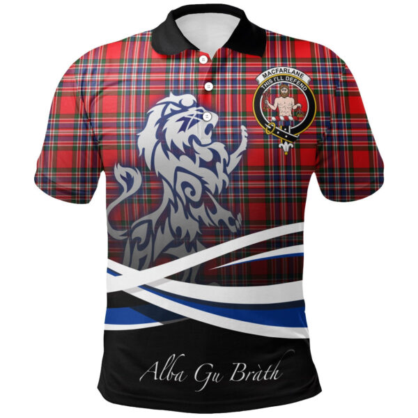 MacFarlane Modern Clan Polo Shirt, Scottish Tartan MacFarlane Modern Clans Polo Shirt Crest Lion Style