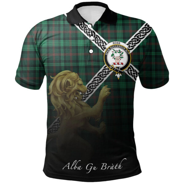 Ross Hunting Modern Clan Polo Shirt, Scottish Tartan Ross Hunting Modern Clans Polo Shirt Celtic Lion Style