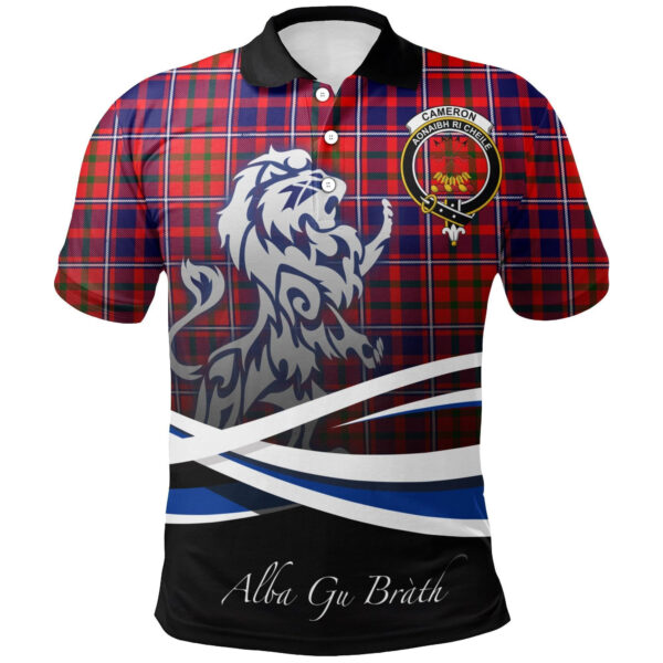 Cameron of Lochiel Modern Clan Polo Shirt, Scottish Tartan Cameron of Lochiel Modern Clans Polo Shirt Crest Lion Style