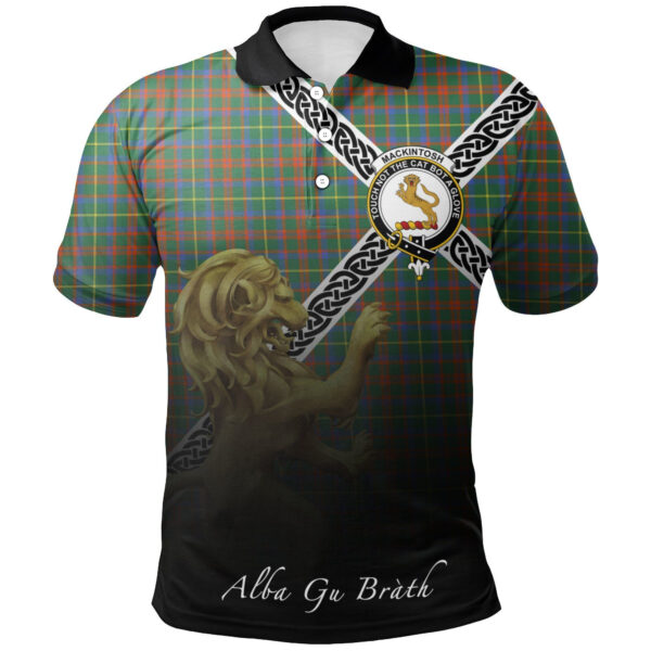 MacKintosh Hunting Ancient Clan Polo Shirt, Scottish Tartan MacKintosh Hunting Ancient Clans Polo Shirt Celtic Lion Style