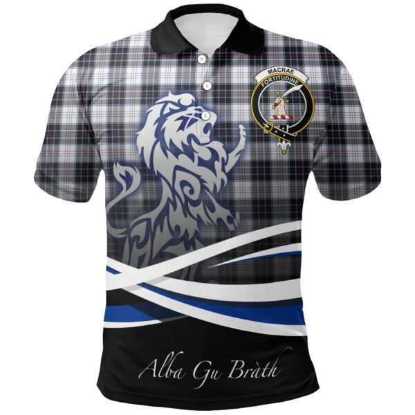 MacRae Dress Modern Clan Polo Shirt, Scottish Tartan MacRae Dress Modern Clans Polo Shirt Crest Lion Style