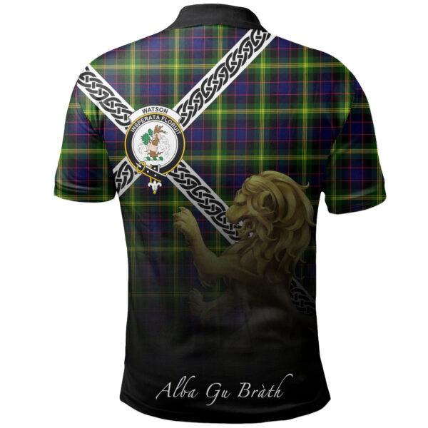 Watson Modern Clan Polo Shirt, Scottish Tartan Watson Modern Clans Polo Shirt Celtic Lion Style - Image 2