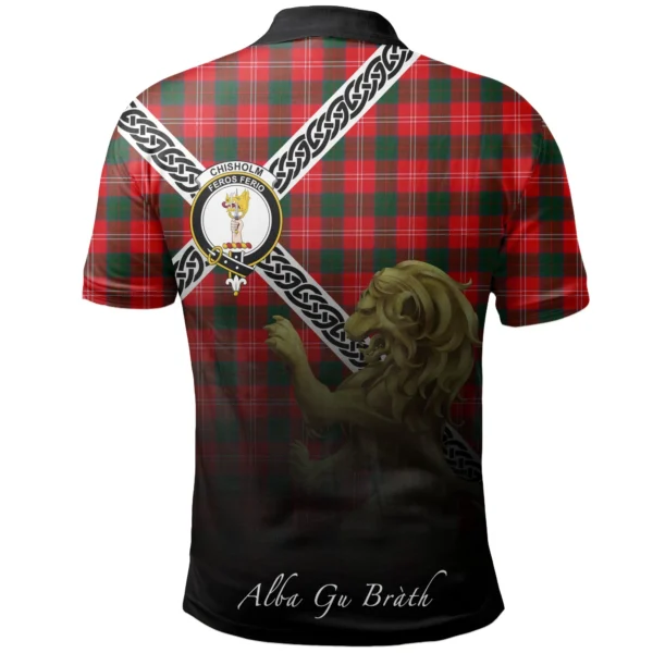 Chisholm Modern Clan Polo Shirt, Scottish Tartan Chisholm Modern Clans Polo Shirt Celtic Lion Style - Image 2