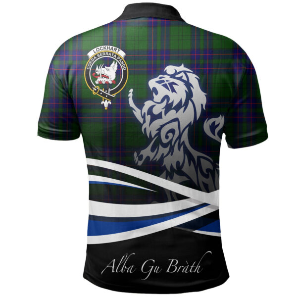 Lockhart Modern Clan Polo Shirt, Scottish Tartan Lockhart Modern Clans Polo Shirt Crest Lion Style - Image 2