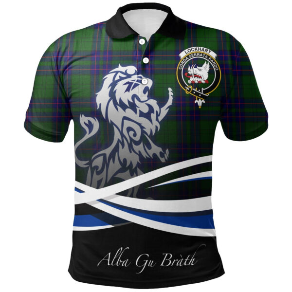 Lockhart Modern Clan Polo Shirt, Scottish Tartan Lockhart Modern Clans Polo Shirt Crest Lion Style