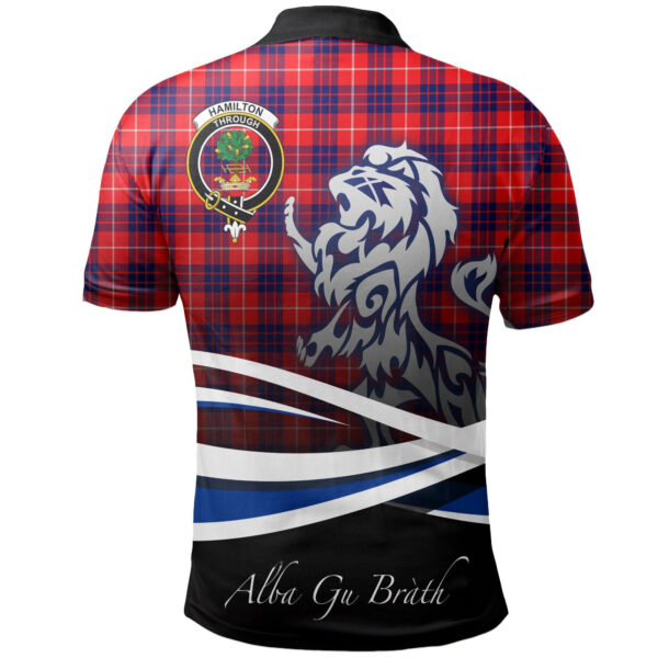 Hamilton Modern Clan Polo Shirt, Scottish Tartan Hamilton Modern Clans Polo Shirt Crest Lion Style - Image 2