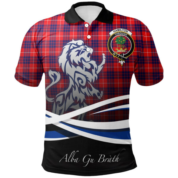 Hamilton Modern Clan Polo Shirt, Scottish Tartan Hamilton Modern Clans Polo Shirt Crest Lion Style