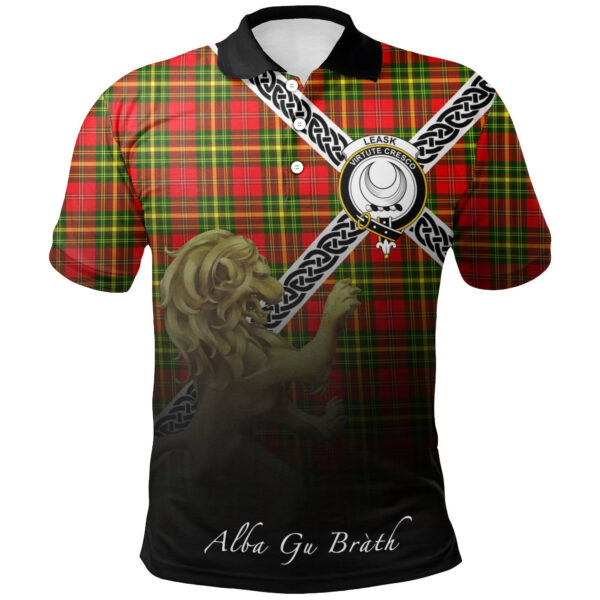 Leask Clan Polo Shirt, Scottish Tartan Leask Clans Polo Shirt Celtic Lion Style