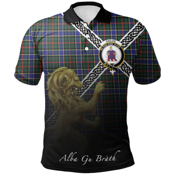 Ogilvie Hunting Modern Clan Polo Shirt, Scottish Tartan Ogilvie Hunting Modern Clans Polo Shirt Celtic Lion Style