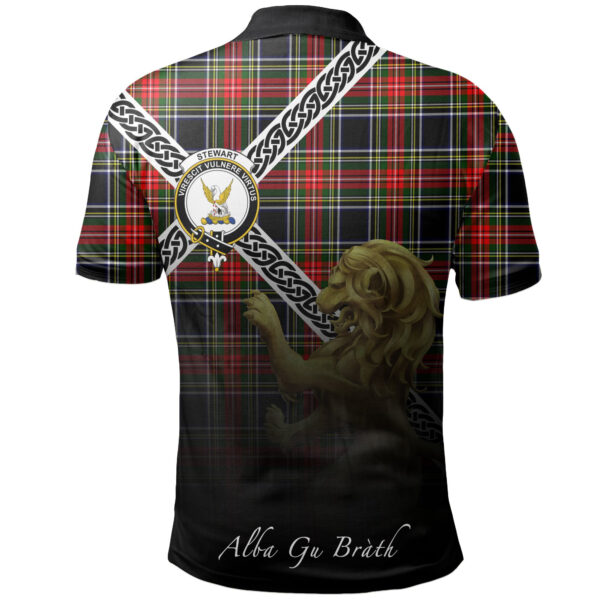 Stewart Black Clan Polo Shirt, Scottish Tartan Stewart Black Clans Polo Shirt Celtic Lion Style - Image 2