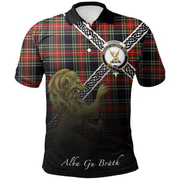 Stewart Black Clan Polo Shirt, Scottish Tartan Stewart Black Clans Polo Shirt Celtic Lion Style