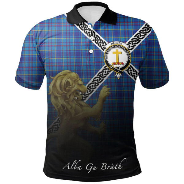 Mercer Modern Clan Polo Shirt, Scottish Tartan Mercer Modern Clans Polo Shirt Celtic Lion Style