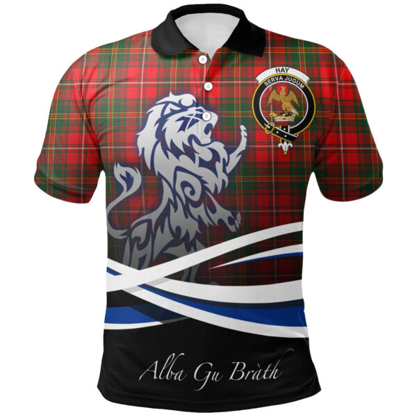 Hay Modern Clan Polo Shirt, Scottish Tartan Hay Modern Clans Polo Shirt Crest Lion Style