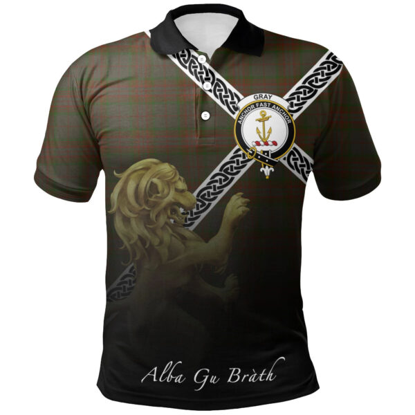 Gray Clan Polo Shirt, Scottish Tartan Gray Clans Polo Shirt Celtic Lion Style