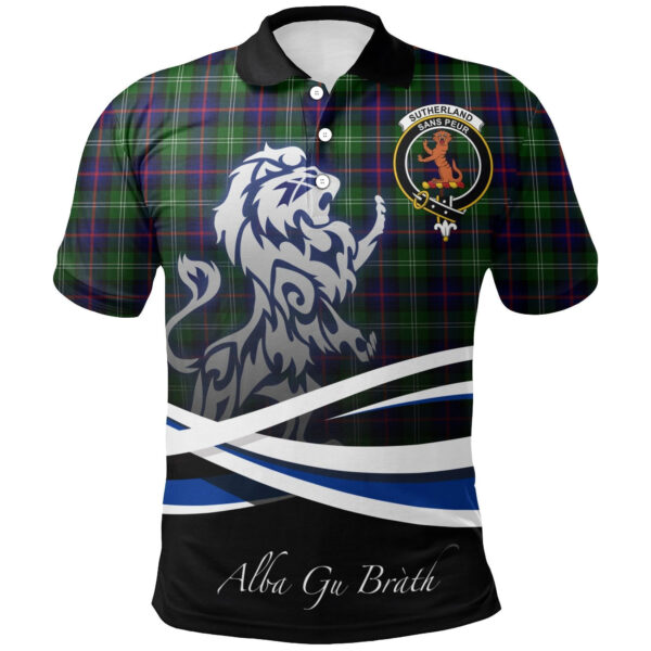 Sutherland Modern Clan Polo Shirt, Scottish Tartan Sutherland Modern Clans Polo Shirt Crest Lion Style