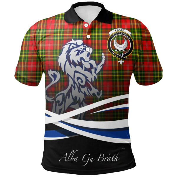 Leask Clan Polo Shirt, Scottish Tartan Leask Clans Polo Shirt Crest Lion Style