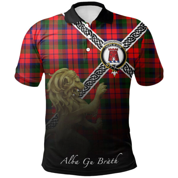 MacNaughton Modern Clan Polo Shirt, Scottish Tartan MacNaughton Modern Clans Polo Shirt Celtic Lion Style