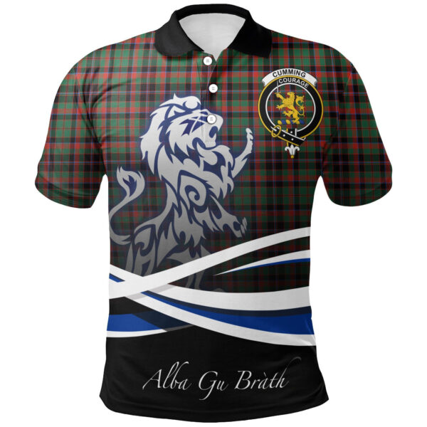 Cumming Hunting Ancient Clan Polo Shirt, Scottish Tartan Cumming Hunting Ancient Clans Polo Shirt Crest Lion Style