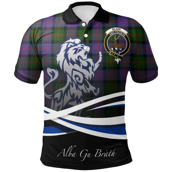 Blair Modern Clan Polo Shirt, Scottish Tartan Blair Modern Clans Polo Shirt Crest Lion Style