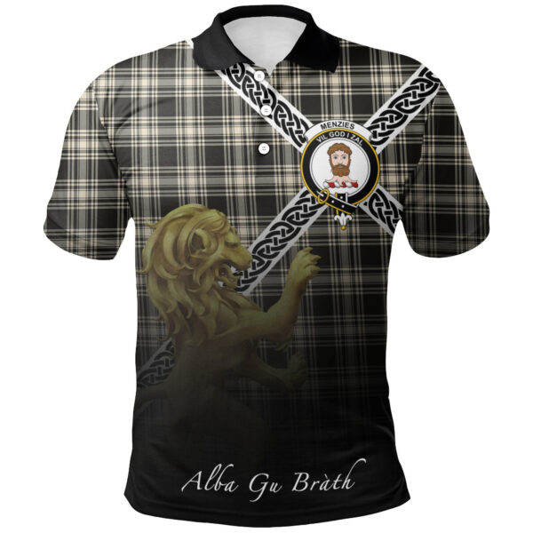 Menzies Black & White Ancient Clan Polo Shirt, Scottish Tartan Menzies Black & White Ancient Clans Polo Shirt Celtic Lion Style