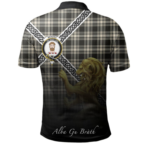 Menzies Black & White Ancient Clan Polo Shirt, Scottish Tartan Menzies Black & White Ancient Clans Polo Shirt Celtic Lion Style - Image 2