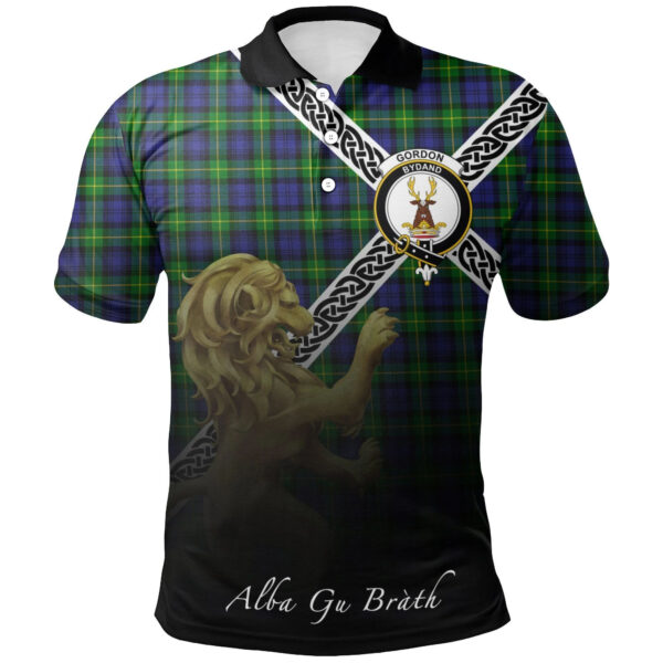 Gordon Modern Clan Polo Shirt, Scottish Tartan Gordon Modern Clans Polo Shirt Celtic Lion Style