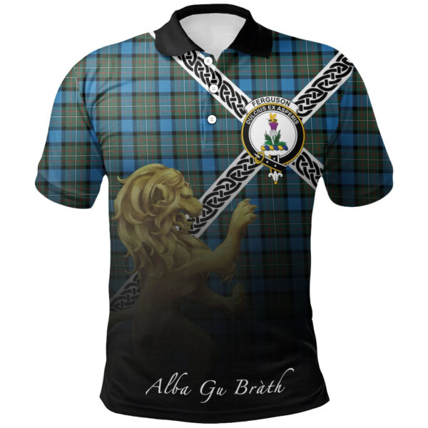 Fergusson Ancient Clan Polo Shirt, Scottish Tartan Fergusson Ancient Clans Polo Shirt Celtic Lion Style