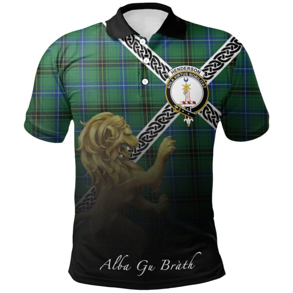 Henderson Ancient Clan Polo Shirt, Scottish Tartan Henderson Ancient Clans Polo Shirt Celtic Lion Style