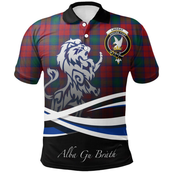 Lindsay Modern Clan Polo Shirt, Scottish Tartan Lindsay Modern Clans Polo Shirt Crest Lion Style