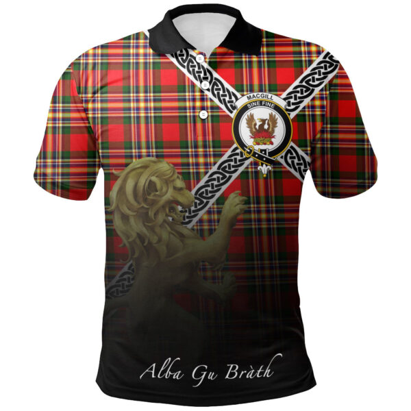 MacGill Modern Clan Polo Shirt, Scottish Tartan MacGill Modern Clans Polo Shirt Celtic Lion Style