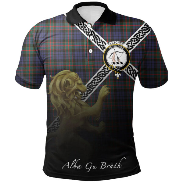 Fletcher of Dunans Clan Polo Shirt, Scottish Tartan Fletcher of Dunans Clans Polo Shirt Celtic Lion Style