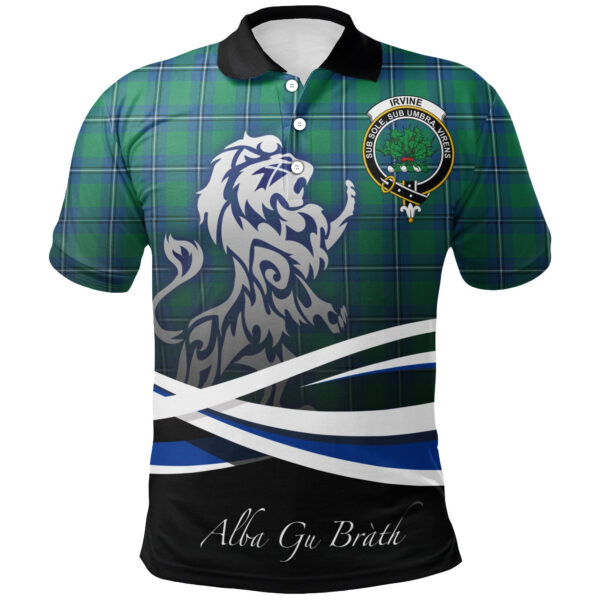 Irvine Ancient Clan Polo Shirt, Scottish Tartan Irvine Ancient Clans Polo Shirt Crest Lion Style