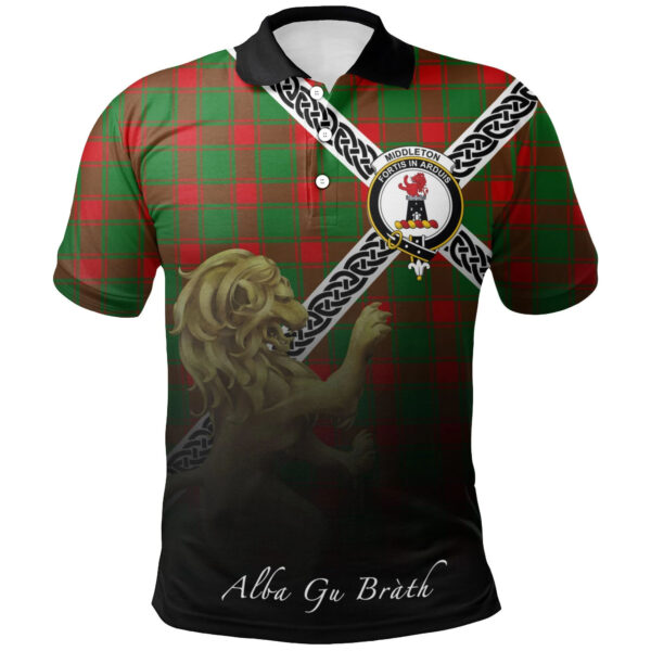 Middleton Modern Clan Polo Shirt, Scottish Tartan Middleton Modern Clans Polo Shirt Celtic Lion Style