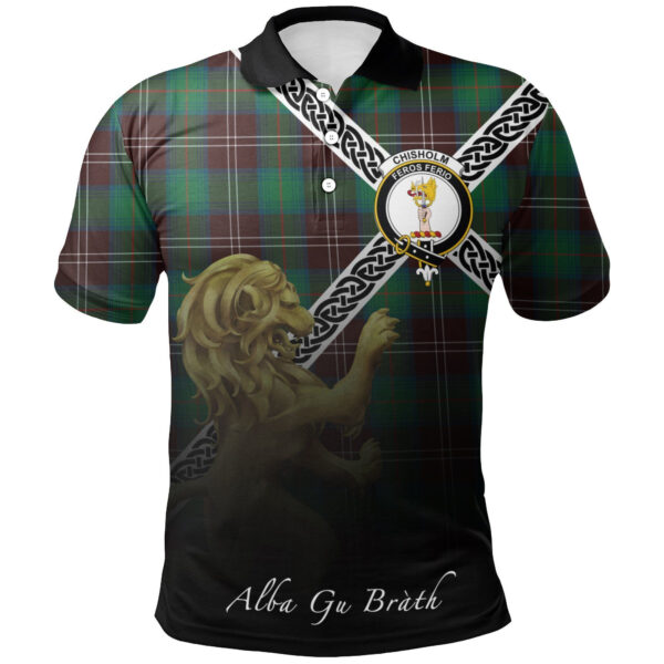 Chisholm Hunting Ancient Clan Polo Shirt, Scottish Tartan Chisholm Hunting Ancient Clans Polo Shirt Celtic Lion Style