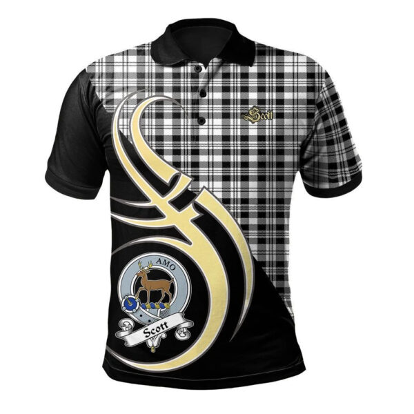 Scott Black White Modern Clan Polo Shirt, Scottish Tartan Scott Black White Modern Clans Polo Shirt Believe In Me Style