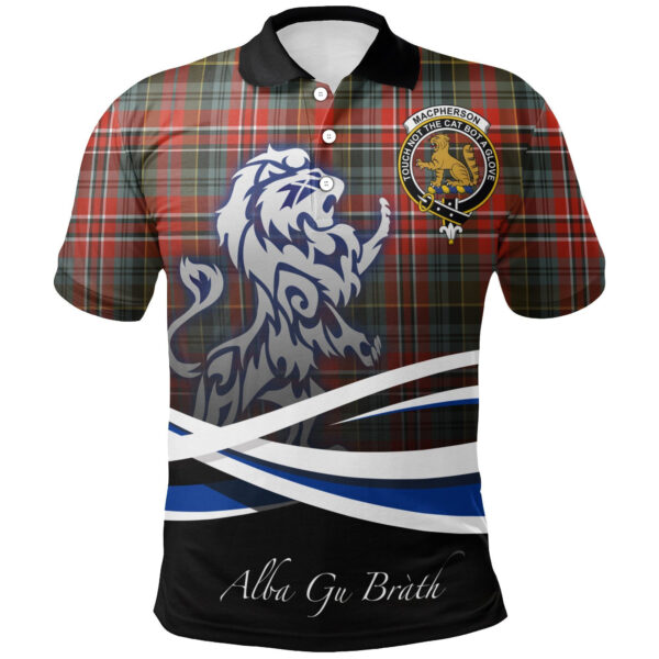 MacPherson Weathered Clan Polo Shirt, Scottish Tartan MacPherson Weathered Clans Polo Shirt Crest Lion Style