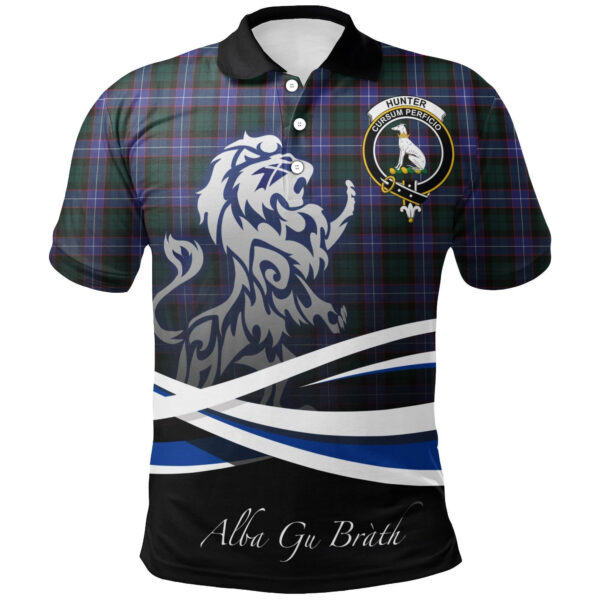 Hunter Modern Clan Polo Shirt, Scottish Tartan Hunter Modern Clans Polo Shirt Crest Lion Style