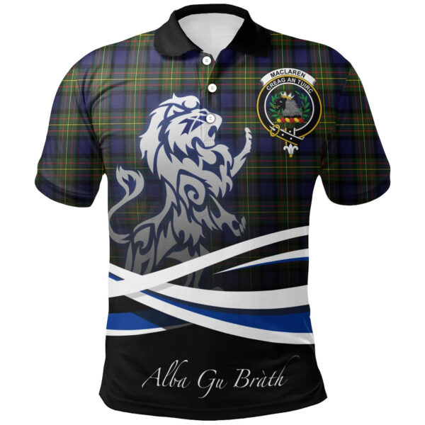 MacLaren Modern Clan Polo Shirt, Scottish Tartan MacLaren Modern Clans Polo Shirt Crest Lion Style