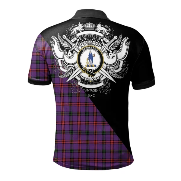 Montgomery Modern Clan Polo Shirt, Scottish Tartan Montgomery Modern Clans Polo Shirt Military Style - Image 2