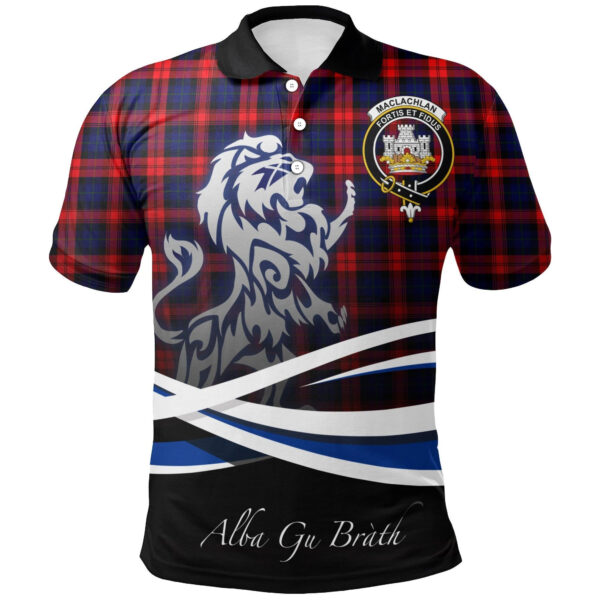 MacLachlan Modern Clan Polo Shirt, Scottish Tartan MacLachlan Modern Clans Polo Shirt Crest Lion Style