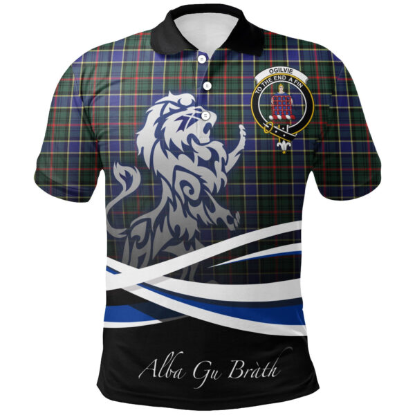 Ogilvie Hunting Modern Clan Polo Shirt, Scottish Tartan Ogilvie Hunting Modern Clans Polo Shirt Crest Lion Style